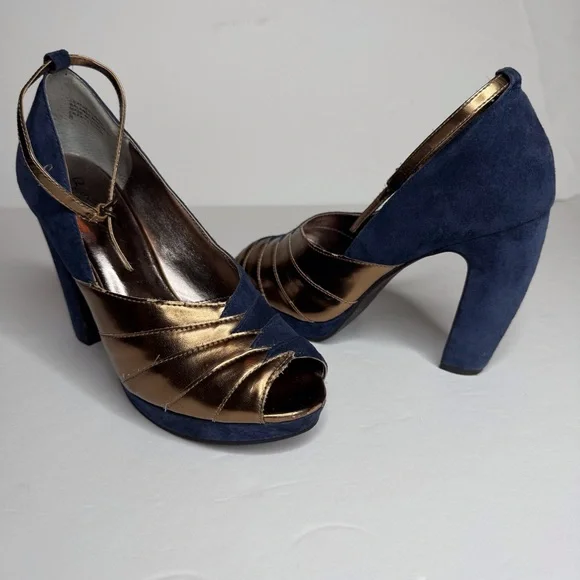 Seychelles x Corey Lynn Calter Come Get Me Platform Peep Toe Pumps Blue Copper - Picture 15 of 15